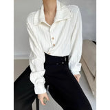 Aidase  Wrinkle Texture Sensation Shirts For Men Stand Collar Long Sleeve Loose Top Spring Autumn Vintage French Fashion Casual Shirt