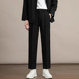 AIDASE  -  Men's High Waist Pleated Straight Suit Pants Draped Ankle Length Casual Dress Trousers Black aidase-shop