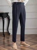AIDASE  -  Naples Style Trousers Mens Casual Solid Color Pleated High Waist Trousers Spring Fall Trendy Men's Slim Fit Straight Pants aidase-shop