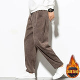 Aidase Chinese Mens Corduroy Pants Loose Wide Leg Pants Casual Winter Striped Velvet Harem Pants Straight Elastic Waist Trousers 5xl aidase-shop