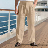 AIDASE  -  Men's Casual Pants Summer Thin Imitation Hemp Small Square Loose Beach Straight Sports Trousers Comfortable Breathable Garment aidase-shop