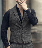 Aidase Grey Herringbone Men's Vests Lapel V Neck Wool Casual Formal Business Vest Slim Fit Gilet Waistcoat Groomman aidase-shop