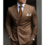 Aidase High Quality Brown Men's Suits Double Breasted Bespoke Double Breasted Peaked Lapel Formal Blazer Slim Fit 2 Piece Jacket Pants aidase-shop