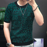 Aidase Diamond Check Contrast Knit T-Shirt High Elasticity Short Sleeve Slim Bottomed Tshirt Men Top Quality Streetwear Knitted Top aidase-shop