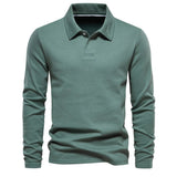 AIDASE  -  Spring Autumn New Men's Washed Long Sleeve Collared Casual Solid Color Top Trendy Polo Collar Versatile Fashionable Shirt aidase-shop