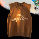 Aidase Alphabet Solid Pattern Men's V-Neck Sweater Daily Versatile Sleeveless Knit Sweater Fashion Simple Jacquard Design Sweater Vest aidase-shop