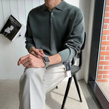 AIDASE  -  Autumn Korean Style Men's Solid Color Turn-down Collar Long Sleeve Button Casual Trendy Simple Basic Pullovers Male Clothes Tops aidase-shop