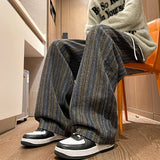 Aidase Wool Men's Pants Autumn and Winter Thickened High Waisted Small Leg Pants Casual Business Striped Contrast Wool Pants Warm
