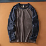 AIDASE  -  American Casual Shirt Retro Color-blocked Raglan Long-sleeved T-shirt Autumn O-Neck Casual Cotton Washed Brushed Bottoming Top aidase-shop