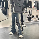 Aidase RO Style Gradient Washed Sashes Flare Jeans Unisex Streetwear Baggy Y2K Bell-bottoms Harajuku Loose Casual Denim Trousers aidase-shop
