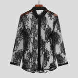 AIDASE  -  Sexy Sheer Mesh Floral Lace Shirt for Men 2026 Fashion Thin Summer Long Sleeve Button Down Rave Night Party Clubwear Shirts Male aidase-shop