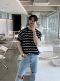 AIDASE  -  Summer Men's Knit Jacquard Short Sleeve T-shirts Striped Hollow Out Casual Tshirts New Y2K Vintage Streetwear Tee Tops aidase-shop