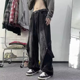 AIDASE  -  American high street trendy brand youthful and fashionable versatile straight retro old washing splicing design streamer jeans aidase-shop