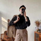 AIDASE  -  Summer New Men's Solid Color Pleated Splicing Long Sleeve Shirt Retro Luxury Elegant Fashion Trend Loose Casual Men's Tops aidase-shop