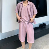 AIDASE  -  Summer Cool Men's Three-Piece Set New Trendy Shiny Silk Shirt Vest Shorts Sets Casual Niche 2025 Personality Suit 21E6490 aidase-shop