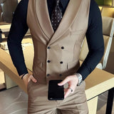 AIDASE  -  Spring Autumn Men's Double-breasted Suit Collar British Retro Business Casual Solid Color Slim Fashion Trendy Vest aidase-shop