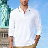 AIDASE  -  Men's Long Sleeve Polo Shirt Casual Contrast Collar Breathable Business Golf Polo Top aidase-shop