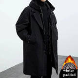 Aidase New Fake Two Pieces Long Hooded Long Trench Coat Men Korean Fashion Techwear Winter Coats Men Padding Men Winter Clothing aidase-shop
