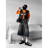 AIDASE  -  American High Street Retro adient Jeans orts Waed Loose Straight Cut Seven Eight Parts Hong Kong Sle Casual Wear aidase-shop