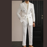 Aidase Fashion New 2024 Men's Suit Luxury Linen Double Breasted Italian Slim Fit Business Flip Collar Retro 2 Piece Jacket Pant Vest aidase-shop