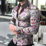 AIDASE  -  Men's Fashionable All-Match Long-Sleeved Shirt Printed Casual Flower Shirt aidase-shop