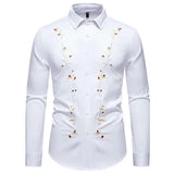 AIDASE  -  New Floral Embroidery Long Sleeved Shirt Long Sleeve Contrast Color Turn-down Collar Male Tops Casual aidase-shop