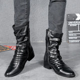 Men's Leather Boots High Quality Biker Boots Black Punk Rock Shoes Men's Women's Tall Boots Size 38--48 aidase-shop