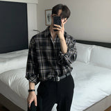 Aidase Men Casual Plaid Shirts Single Breasted Long Sleeve Loose Blouse Male Korean Chic Streetwear Fashion All-match Outwear BF