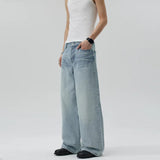 AIDASE  -  Men's Straight Wide Leg Light Blue Loose Simple Basic Casual Trendy Washed Denim Trousers Male New Fashion Jeans Pants Clothes aidase-shop