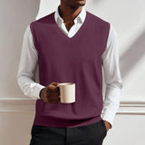 AIDASE  -  Fashion Men Sweater Vest Solid Color Autumn Winter High Quality Casual V-neck Sleeveless Knitted PUllover Warm Comfort Vest Top aidase-shop
