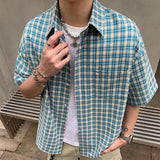 AIDASE  -  Vintage Y2K Style Plaid Shirts Men Streetwear Fashion Button-up Lapel Short Sleeve Shirt For Men's 2025 Summer New Casual Shirts aidase-shop