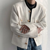 Aidase Korean Style Fashionable Tweed Round Neck Jacket Men Japanese Trendy High-end Single-breasted Short Jacket with Temperament aidase-shop