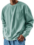 AIDASE  -  Spring Autumn Round Neck T-Shirts Men Solid Long Sleeve Casual Tshirt Male Loose Pocket Fashion Tees Streetwear Sports Tops Man aidase-shop