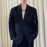 AIDASE  -  Men's Blazers Lapel Solid Color Three-dimensional Embroidery Flowers Sequins Design Loose Suit Jackets Personalized aidase-shop