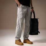 AIDASE  -  Men Light Grey Khaki Solid Color Simple Basic Casual Daily Trendy Straight Pants Spring New Fashion Male American Style Trousers aidase-shop