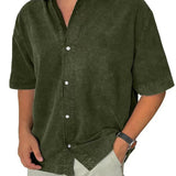 AIDASE  -  Mens Spring Summer Shirt Short Sleeve Loose Solid Retro Casual Holiday Blouse Breathable Lightweight Beach Button Shirt aidase-shop