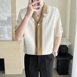 AIDASE  -  Summer New Color Darkwear Button Ice Silk Cuban Collar Mid Sleeve Shirt Contrast Color Male Tops Loose aidase-shop