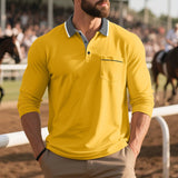 AIDASE  -  Men's Button-up Turn-down Collar Polo Shirt Autumn Fashion Mens Pullover Casual Long Sleeve Contrast Color Patchwork Polo Shirts aidase-shop