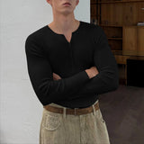 AIDASE  -  Men T Shirt Solid O-neck Long Sleeve Knitted Men Clothing Streetwear 2025 Button Spring Autumn Fashion Casual Tee Tops aidase-shop