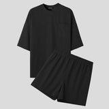 AIDASE  -  Men Sets Solid Color Loose O-neck Short Sleeve T Shirt & Shorts 2PCS Streetwear 2025 Korean Summer Men's Casual Suits aidase-shop