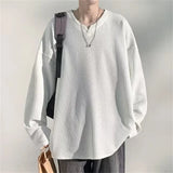 AIDASE  -  Autumn Men's V-neck Long Sleeve T-shirts New Solid Color Jacquard Waffle Pullover Tops High Street Fashion Breathable Tee Shirts aidase-shop