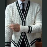 Aidase Luxury British Fashion Trend Knitted Cardigan Sweater Jacket Men Striped Contrast Printing Cardigan Men Sweter Herren Pullover aidase-shop