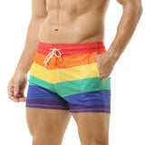 Aidase Men's Shorts Rainbow Stripe Fashion Casual Shorts Mesh Breathable Drawstring Sports Shorts Gym Men Boxer Shorts Bottoms Pocket aidase-shop