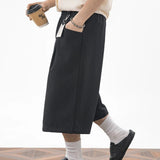 AIDASE  -  Men's Japanese Cityboy Cropped Wide Leg Suit Shorts Pleated Linen Texture 7/8 Length Casual Culottes Pants aidase-shop