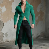AIDASE  -  Men Long Style Trench Solid Lapel Long Sleeve One Button Casual Male Cardigan Coats Streetwear 2025 Fashion Windbreaker aidase-shop