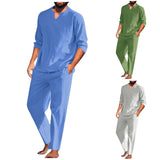 AIDASE  -  Man Tuxedo Men Pieces Cotton Linen Set Shirt Long Sleeve And Casual Beach Pants Summer Yoga Outfits Man Suit Men'S Matching Sets aidase-shop