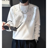 Aidase Fashion O-Neck Casual Digital Diamonds T-Shirts Men's Clothing 2025 Spring New Loose Long Sleeve All-match Tops Korean Tee Shirt