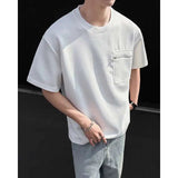 AIDASE  -  Summer Short Sleeved T-shirt Men Fashion Pocket Casual T Shirt Men Streetwear Korean Loose Round Neck White T Shirt Mens Top aidase-shop