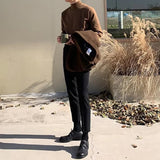 AIDASE  -  Spring Casual Long Sleeve Knit Jumper Tops Men Fashion Solid Color Basic Tees Autumn Vintage Mock Neck Men's Slim Fit Sweaters aidase-shop