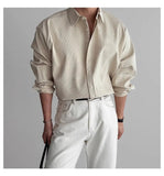 AIDASE  -  Lapel Pit Stripe Texture Long Sleeve Shirt Men's Casual Business Shirt High-end Drapery Light Versatile Top Male Blouse aidase-shop